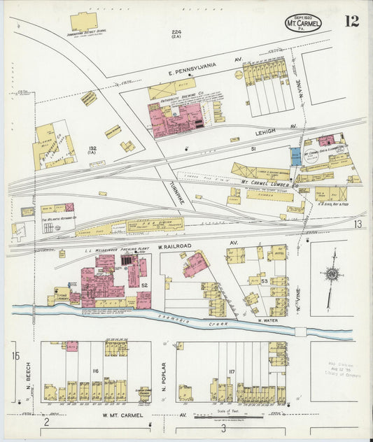 Sanborn Fire Insurance Map from Mount Carmel, Northumberland County, Pennsylvania (1920), Sheet #0012 - Historic Sanborn Fire Insurance Map Print, vintage old map wall art, antique decor, genealogy gift, Pennsylvania Pennsylvania map