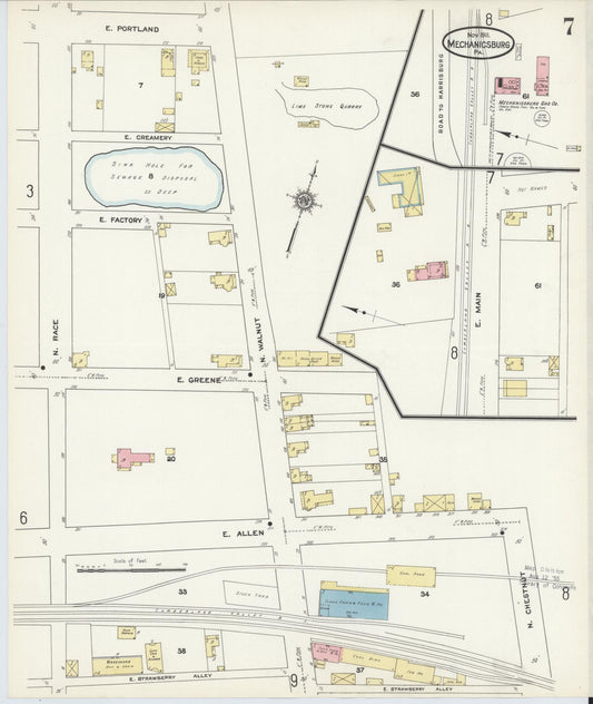 Sanborn Fire Insurance Map from Mechanicsburg, Cumberland County, Pennsylvania (1911), Sheet #0007 - Historic Sanborn Fire Insurance Map Print, vintage old map wall art, antique decor, genealogy gift, Pennsylvania Pennsylvania map