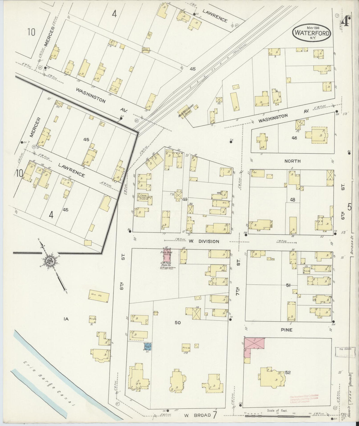 Sanborn Fire Insurance Map from Waterford, Saratoga County, New York (1914), Sheet #0004 - Complete Map Set gallery image, historic Sanborn map, vintage wall art, New York New York