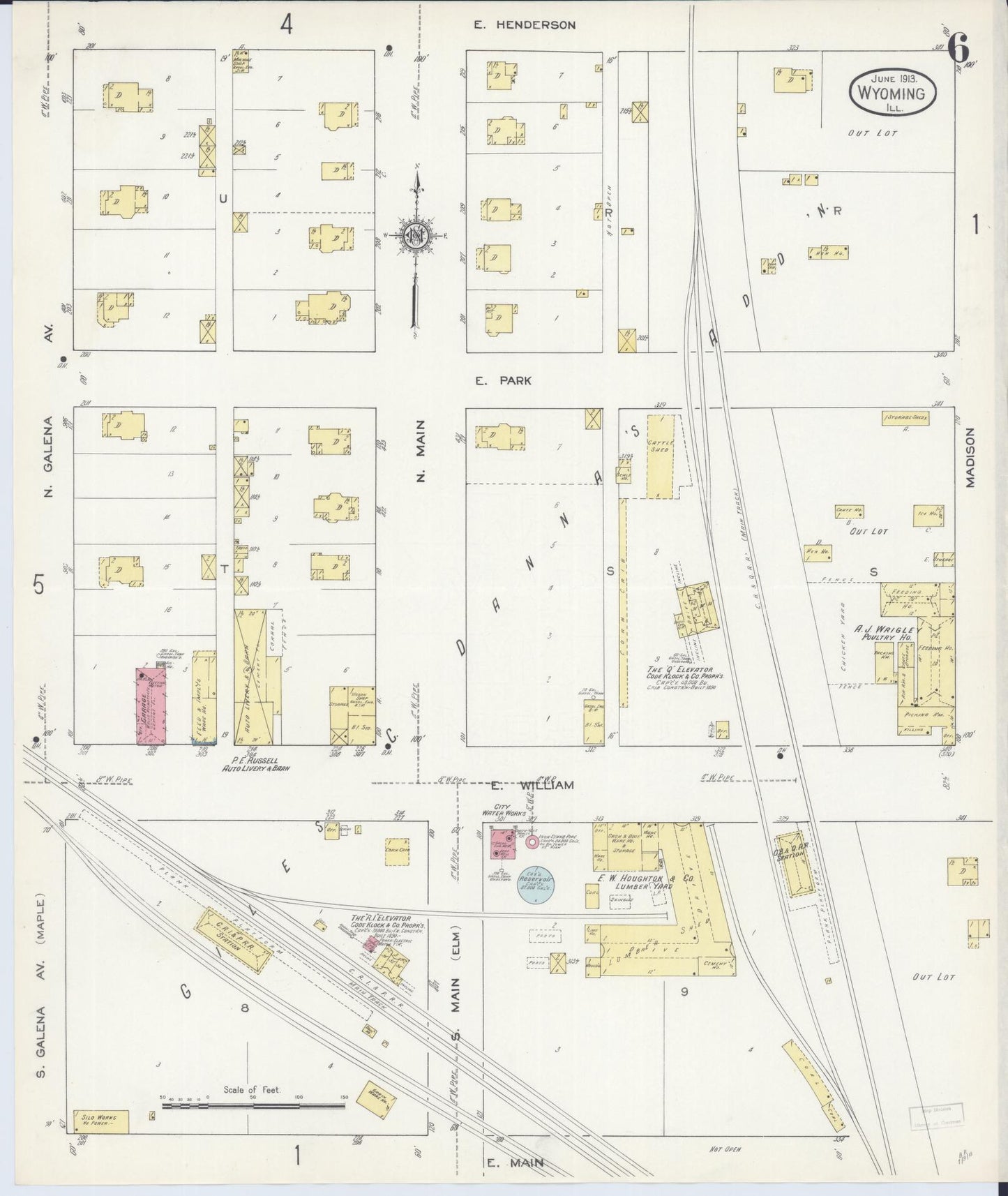 Sanborn Fire Insurance Map from Wyoming, Stark County, Illinois (1913), Sheet #0006 - Complete Map Set gallery image, historic Sanborn map, vintage wall art, Illinois Illinois