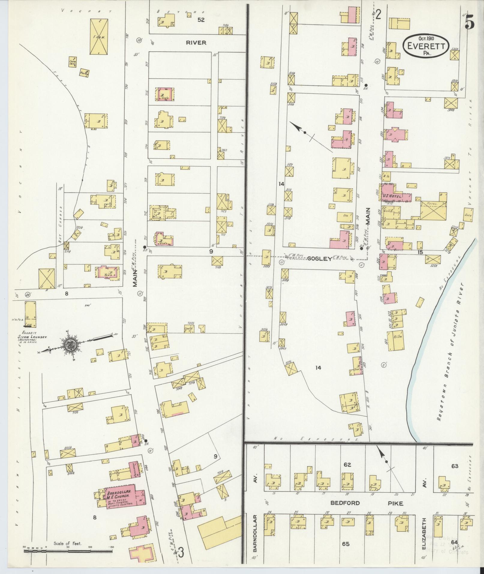 Sanborn Fire Insurance Map from Everett, Bedford County, Pennsylvania (1910), Sheet #0005 - Historic Sanborn Fire Insurance Map Print, vintage old map wall art, antique decor, genealogy gift, Pennsylvania Pennsylvania map