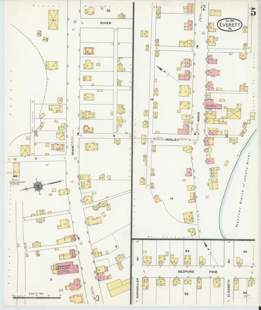 Sanborn Fire Insurance Map from Everett, Bedford County, Pennsylvania (1910), Sheet #0005 - Historic Sanborn Fire Insurance Map Print, vintage old map wall art, antique decor, genealogy gift, Pennsylvania Pennsylvania map