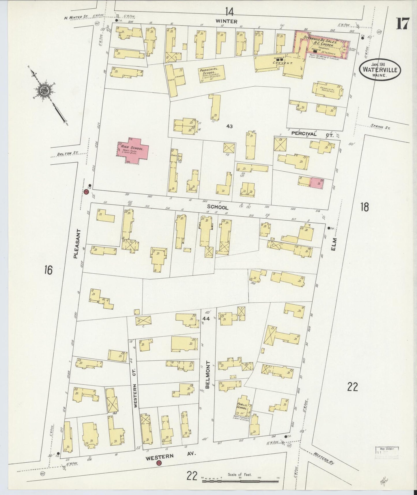 Sanborn Fire Insurance Map from Waterville, Kennebec County, Maine (1911), Sheet #0017 - Complete Map Set gallery image, historic Sanborn map, vintage wall art, Maine Maine