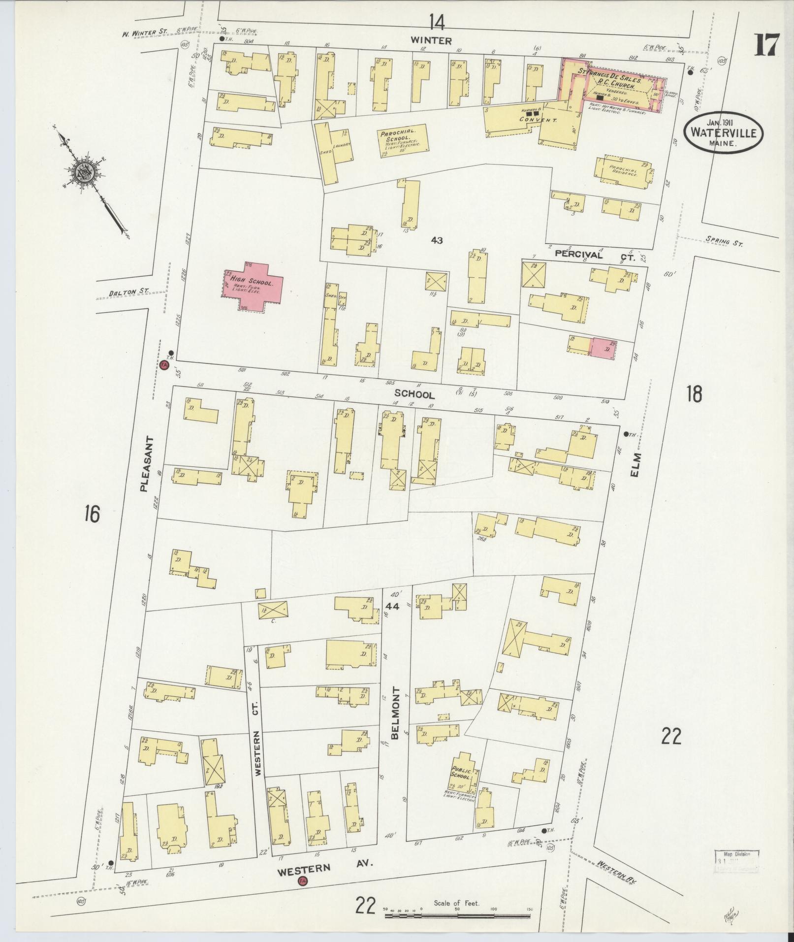 Sanborn Fire Insurance Map from Waterville, Kennebec County, Maine (1911), Sheet #0017 - Complete Map Set gallery image, historic Sanborn map, vintage wall art, Maine Maine