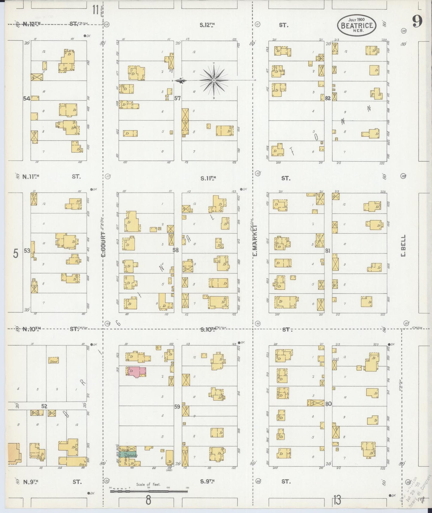 Sanborn Fire Insurance Map from Beatrice, Gage County, Nebraska (1900), Sheet #0009 - Complete Map Set gallery image, historic Sanborn map, vintage wall art, Nebraska Nebraska