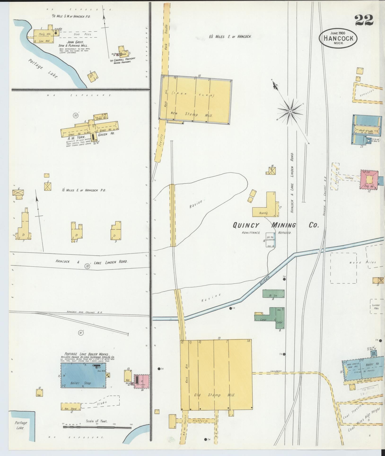 Sanborn Fire Insurance Map from Houghton, Houghton County, Michigan (1900), Sheet #0022 - Complete Map Set gallery image, historic Sanborn map, vintage wall art, Michigan Michigan