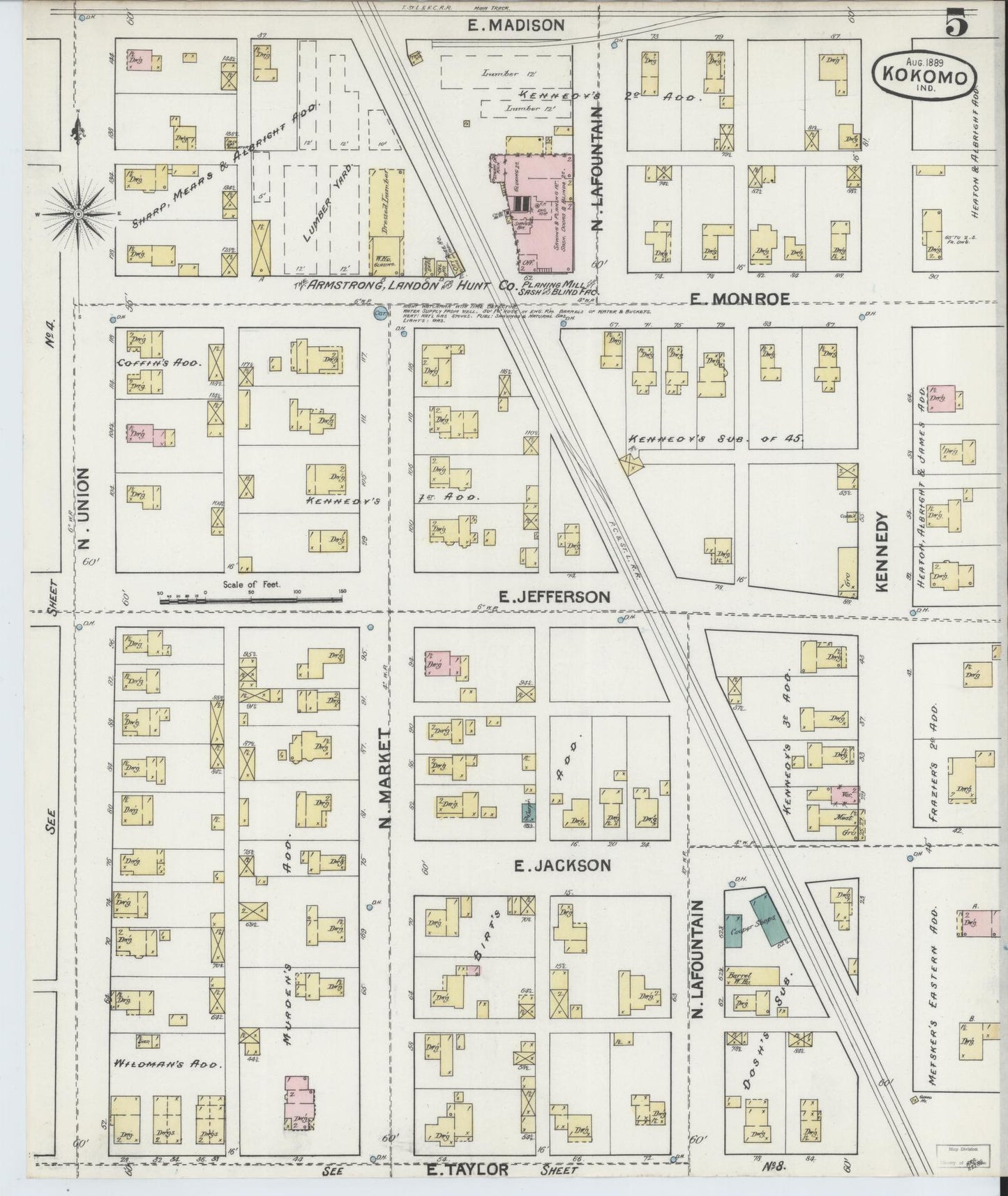 Sanborn Fire Insurance Map from Kokomo, Howard County, Indiana (1889), Sheet #0005 - Complete Map Set gallery image, historic Sanborn map, vintage wall art, Indiana Indiana