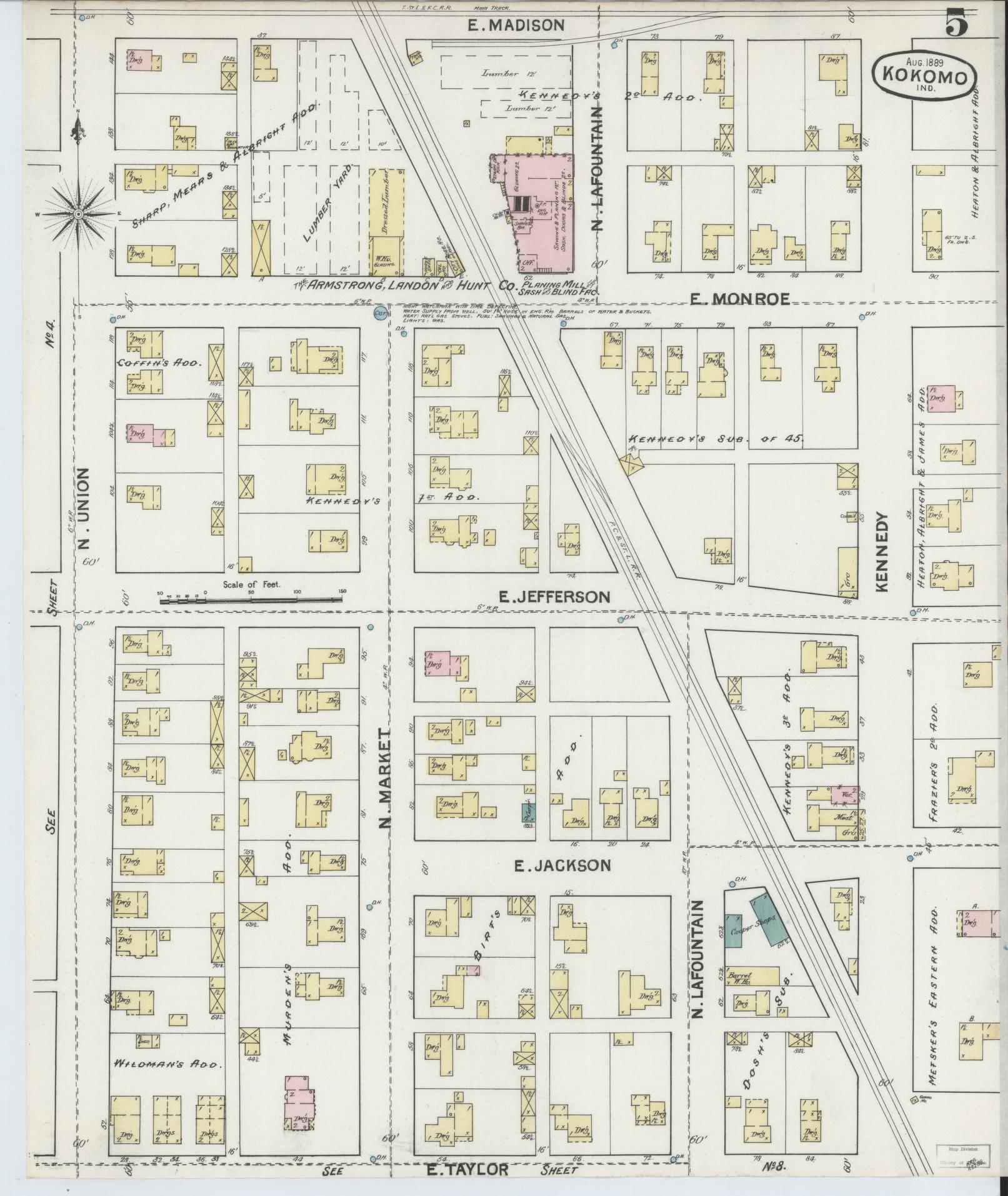 Sanborn Fire Insurance Map from Kokomo, Howard County, Indiana (1889), Sheet #0005 - Complete Map Set gallery image, historic Sanborn map, vintage wall art, Indiana Indiana