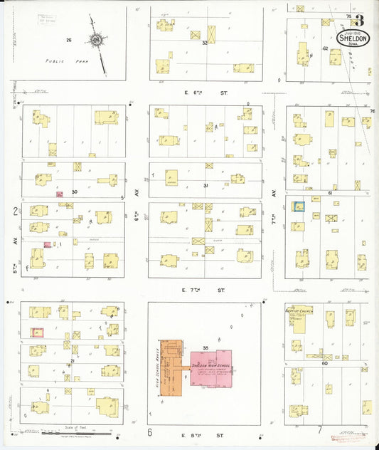 Sanborn Fire Insurance Map from Sheldon, O'Brien County, Iowa (1918), Sheet #0003 - Historic Sanborn Fire Insurance Map Print, vintage old map wall art