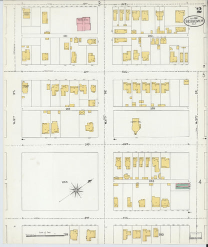 Sanborn Fire Insurance Map from Bessemer, Jefferson County, Alabama (1904), Sheet #0002 - Complete Map Set gallery image, historic Sanborn map, vintage wall art, Alabama Alabama