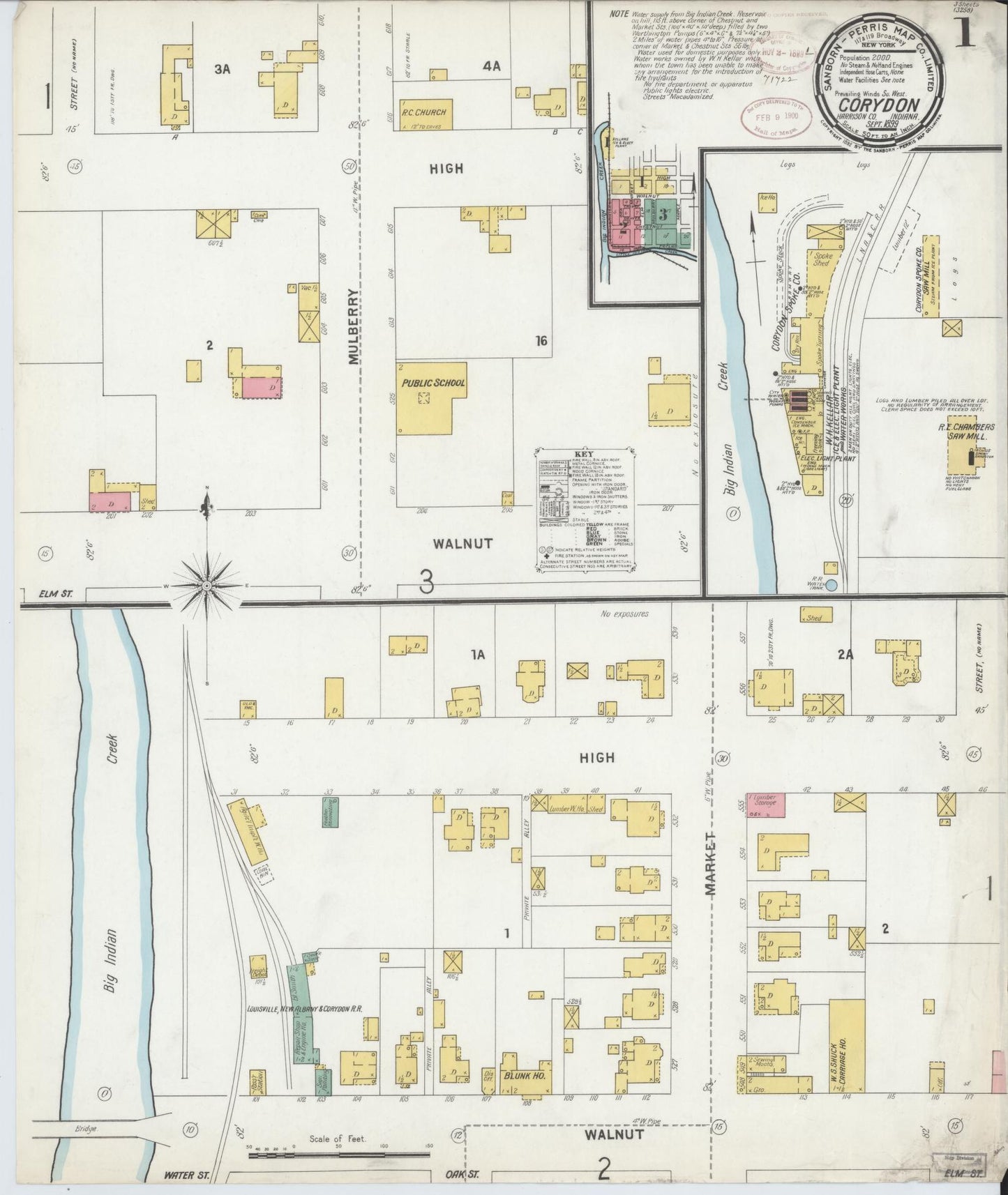Sanborn Fire Insurance Map from Corydon, Harrison County, Indiana (1899), Sheet #0001 - Complete Map Set gallery image, historic Sanborn map, vintage wall art, Indiana Indiana