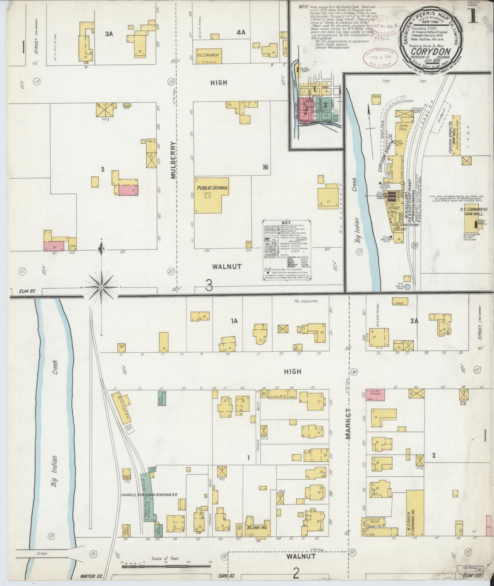 Sanborn Fire Insurance Map from Corydon, Harrison County, Indiana (1899), Sheet #0001 - Complete Map Set gallery image, historic Sanborn map, vintage wall art, Indiana Indiana