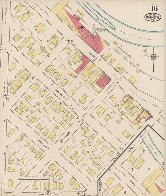 Sanborn Fire Insurance Map from Marinette, Marinette County, Wisconsin (1921), Sheet #0016 - Historic Sanborn Fire Insurance Map Print, vintage old map wall art, antique decor, genealogy gift, Wisconsin Wisconsin map