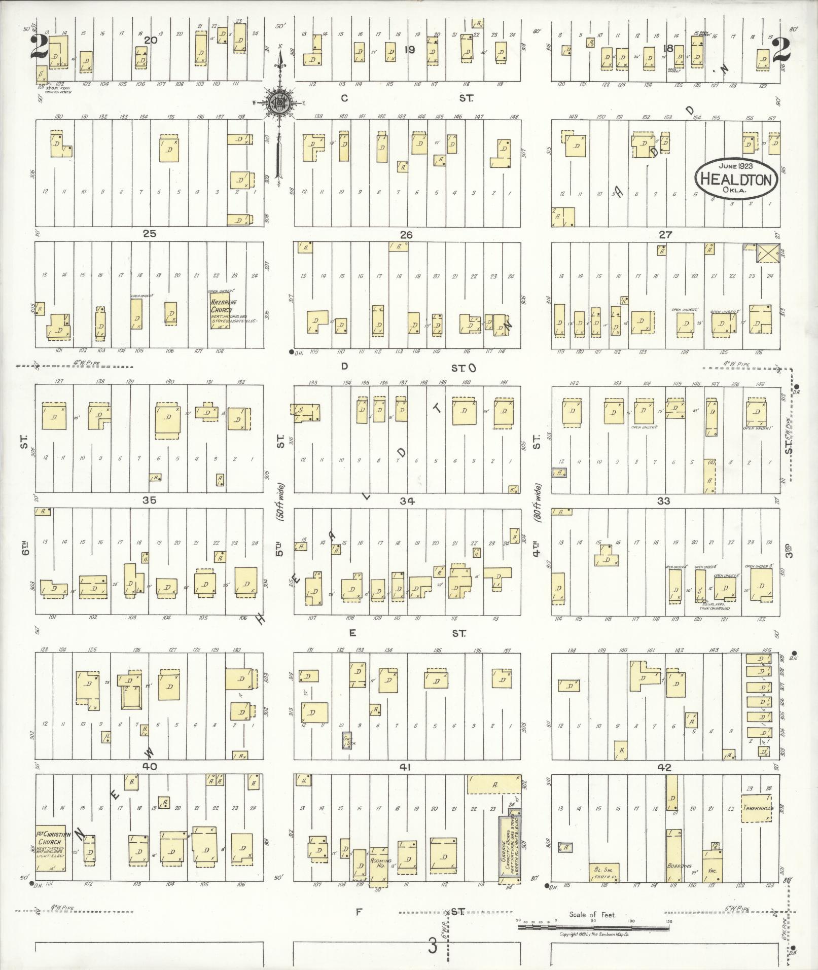 Sanborn Fire Insurance Map from Healdton, Carter County, Oklahoma (1923), Sheet #0002 - Complete Map Set gallery image, historic Sanborn map, vintage wall art, Oklahoma Oklahoma