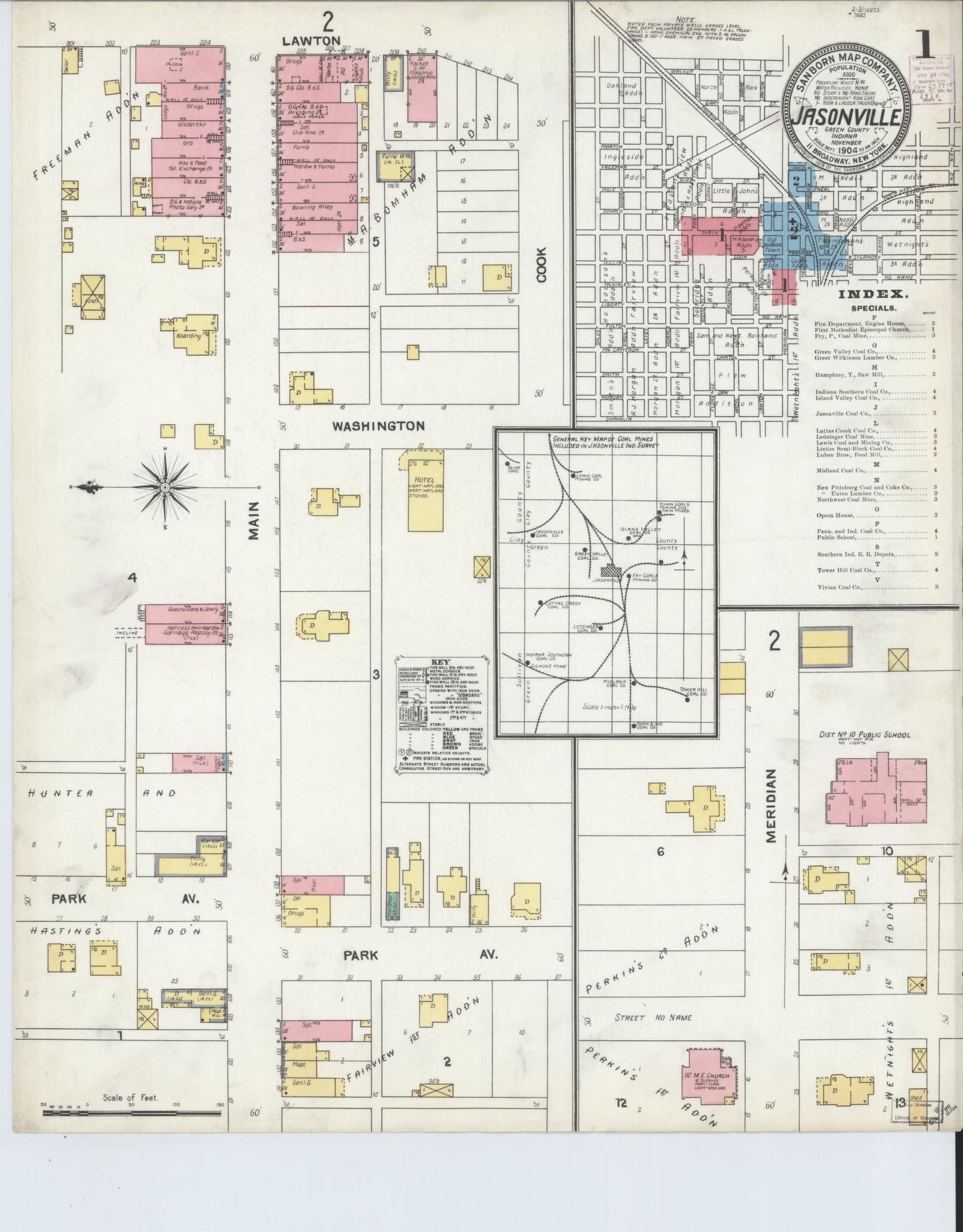Sanborn Fire Insurance Map from Jasonville, Greene County, Indiana (1904), Sheet #0001 - Complete Map Set gallery image, historic Sanborn map, vintage wall art, Indiana Indiana