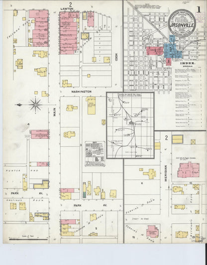 Sanborn Fire Insurance Map from Jasonville, Greene County, Indiana (1904), Sheet #0001 - Complete Map Set gallery image, historic Sanborn map, vintage wall art, Indiana Indiana