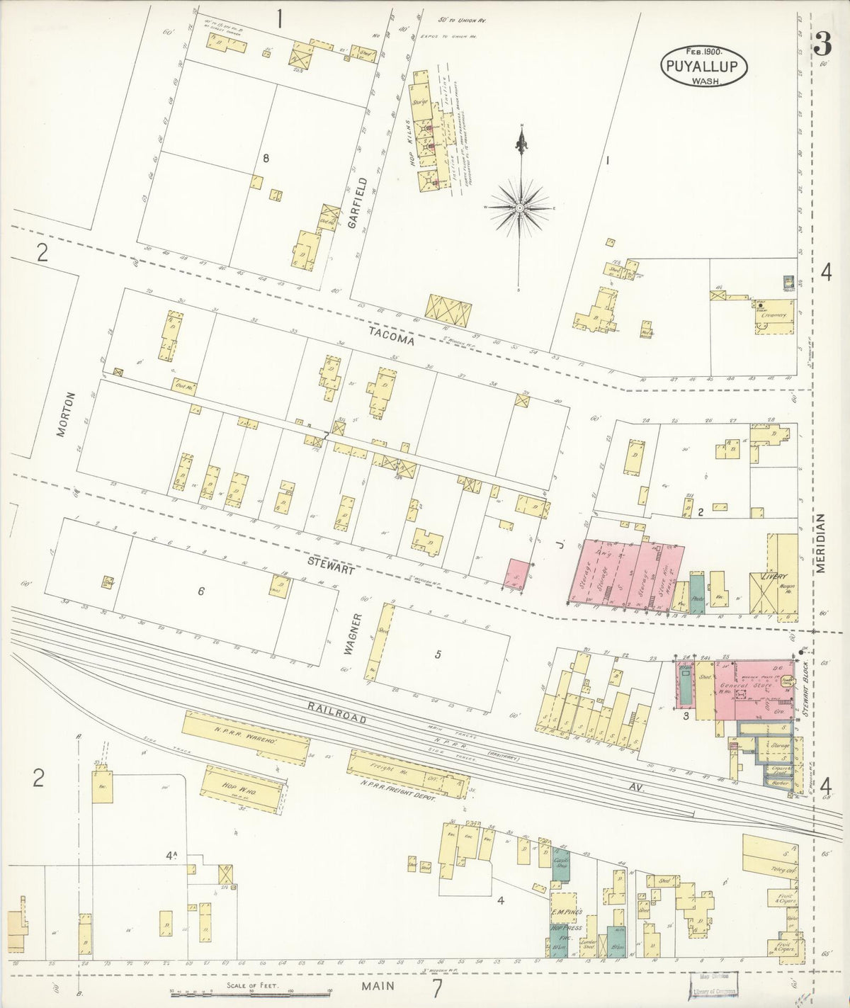 Sanborn Fire Insurance Map from Puyallup, Pierce County, Washington (1900), Sheet #0003 - Historic Sanborn Fire Insurance Map Print, vintage old map wall art, antique decor, genealogy gift, Washington Washington map
