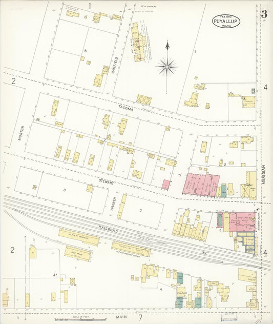 Sanborn Fire Insurance Map from Puyallup, Pierce County, Washington (1900), Sheet #0003 - Historic Sanborn Fire Insurance Map Print, vintage old map wall art, antique decor, genealogy gift, Washington Washington map