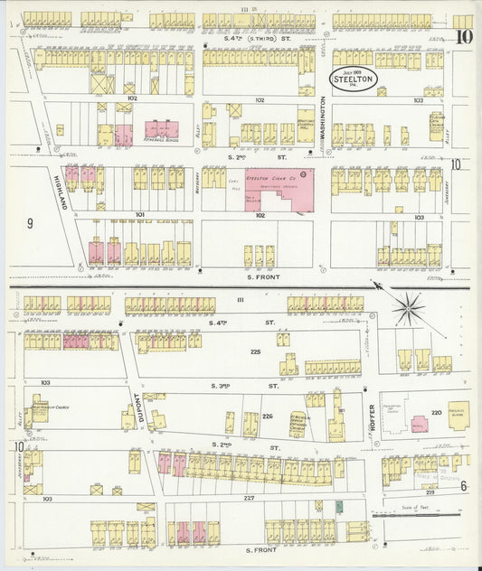 Sanborn Fire Insurance Map from Steelton, Dauphin County, Pennsylvania (1909), Sheet #0010 - Historic Sanborn Fire Insurance Map Print, vintage old map wall art, antique decor, genealogy gift, Pennsylvania Pennsylvania map