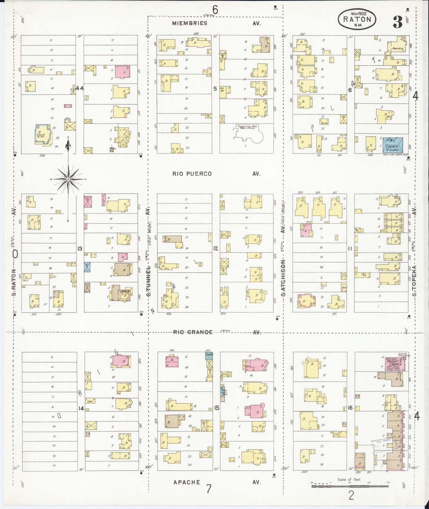 Sanborn Fire Insurance Map from Raton, Colfax County, New Mexico (1902), Sheet #0003 - Complete Map Set gallery image, historic Sanborn map, vintage wall art, New Mexico New Mexico