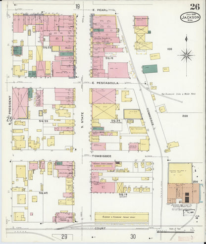 Sanborn Fire Insurance Map from Jackson, Hinds County, Mississippi (1909), Sheet #0026 - Complete Map Set gallery image, historic Sanborn map, vintage wall art, Mississippi Mississippi