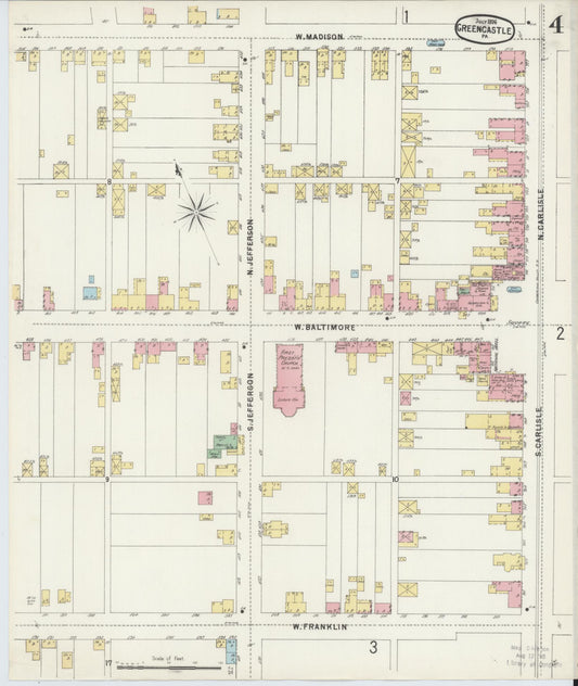 Sanborn Fire Insurance Map from Greencastle, Franklin County, Pennsylvania (1896), Sheet #0004 - Historic Sanborn Fire Insurance Map Print, vintage old map wall art, antique decor, genealogy gift, Pennsylvania Pennsylvania map