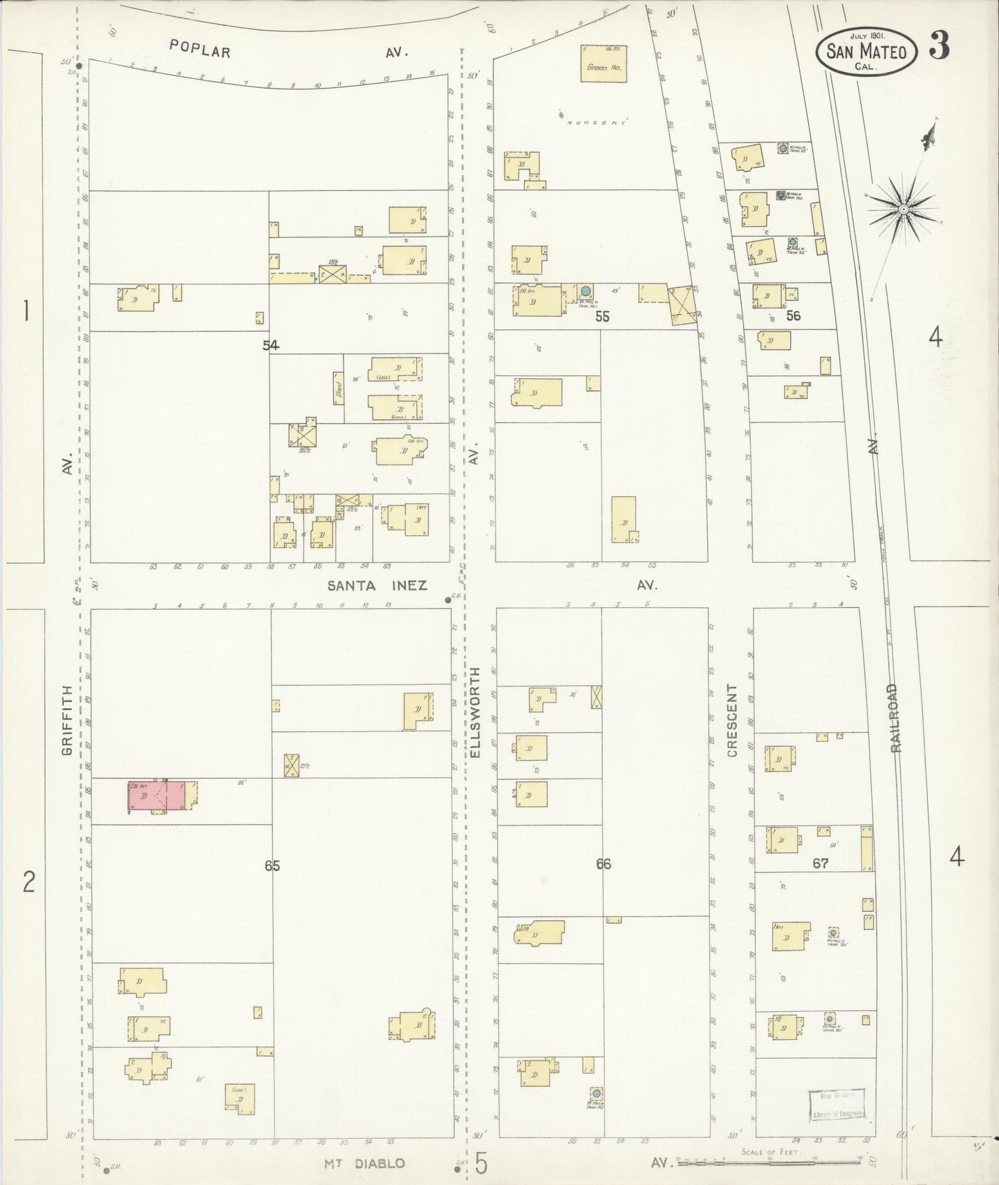 Sanborn Fire Insurance Map from San Mateo, San Mateo County, California (1901), Sheet #0003 - Complete Map Set gallery image, historic Sanborn map, vintage wall art, California California