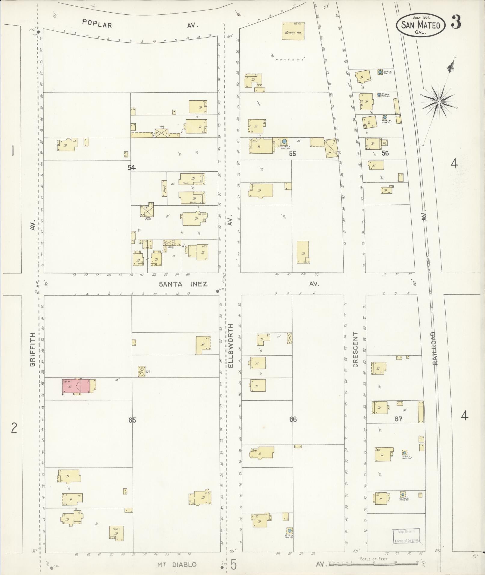 Sanborn Fire Insurance Map from San Mateo, San Mateo County, California (1901), Sheet #0003 - Complete Map Set gallery image, historic Sanborn map, vintage wall art, California California
