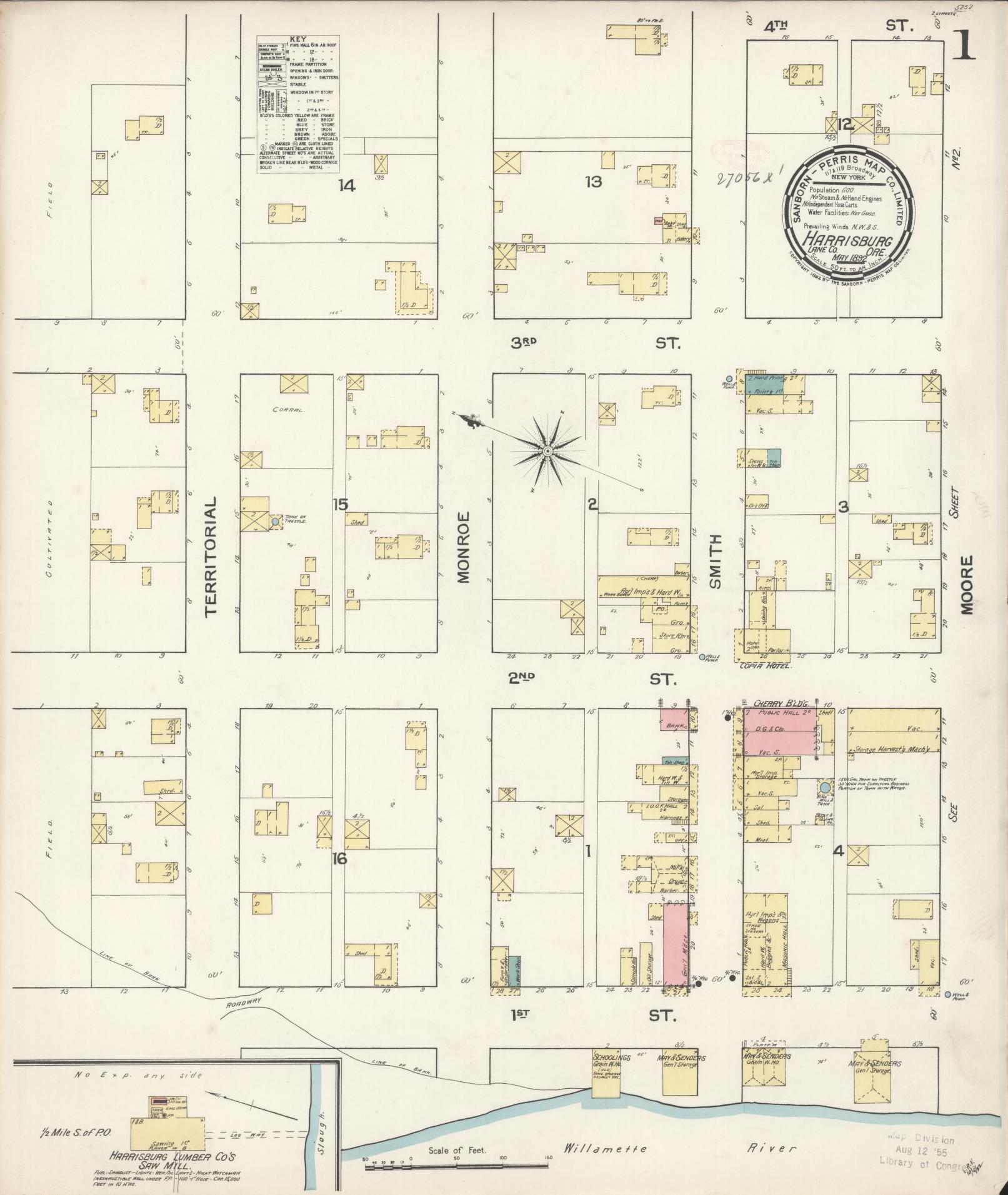Sanborn Fire Insurance Map from Harrisburg, Linn County, Oregon (1892), Sheet #0001 - Complete Map Set gallery image, historic Sanborn map, vintage wall art, Oregon Oregon