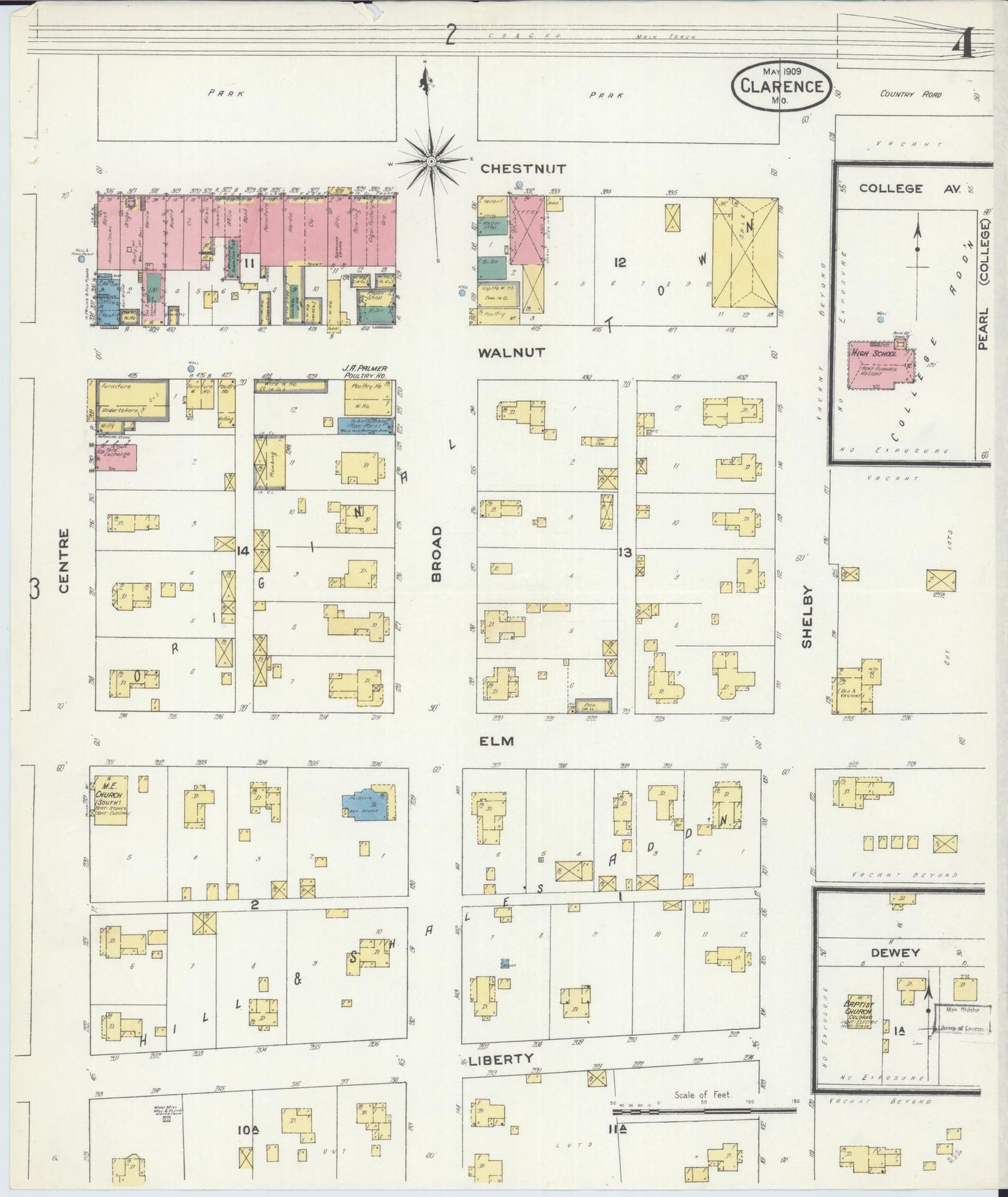 Sanborn Fire Insurance Map from Clarence, Shelby County, Missouri (1909), Sheet #0004 - Complete Map Set gallery image, historic Sanborn map, vintage wall art, Missouri Missouri