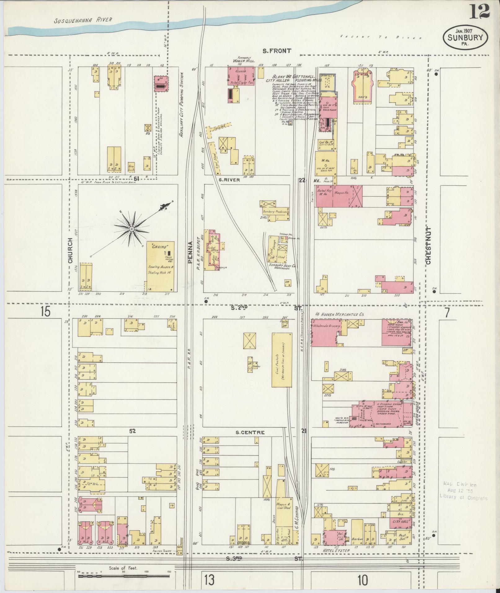 Sanborn Fire Insurance Map from Sunbury, Northumberland County, Pennsylvania (1907), Sheet #0012 - Complete Map Set gallery image, historic Sanborn map, vintage wall art, Pennsylvania Pennsylvania