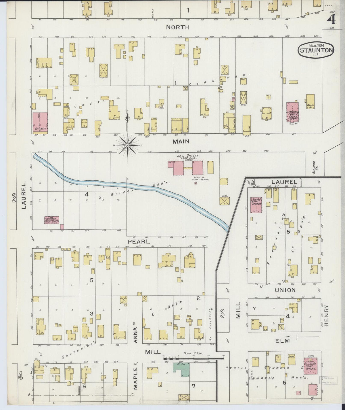 Sanborn Fire Insurance Map from Staunton, Macoupin County, Illinois (1894), Sheet #0004 - Historic Sanborn Fire Insurance Map Print, vintage old map wall art, antique decor, genealogy gift, Illinois Illinois map