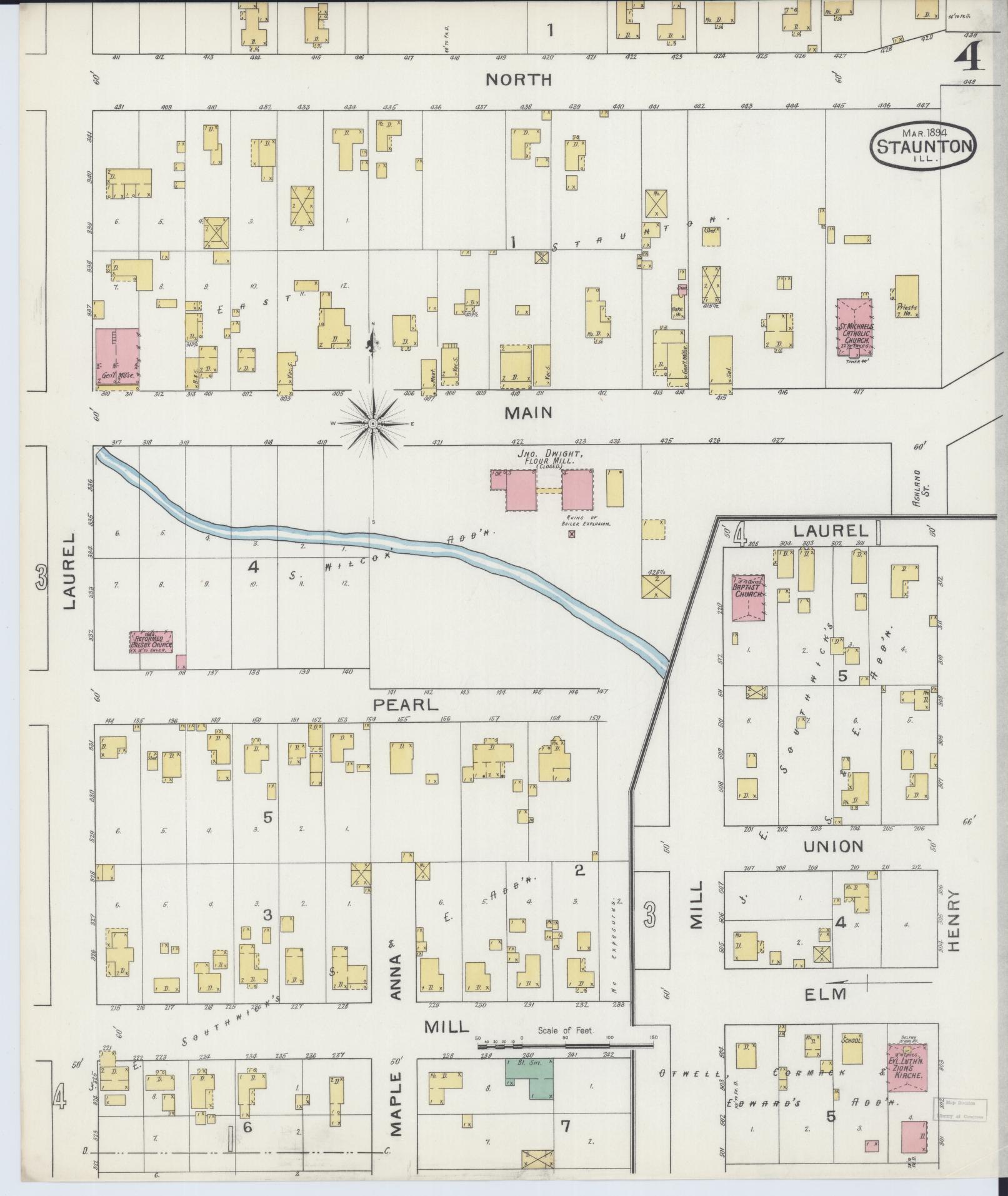 Sanborn Fire Insurance Map from Staunton, Macoupin County, Illinois (1894), Sheet #0004 - Historic Sanborn Fire Insurance Map Print, vintage old map wall art, antique decor, genealogy gift, Illinois Illinois map