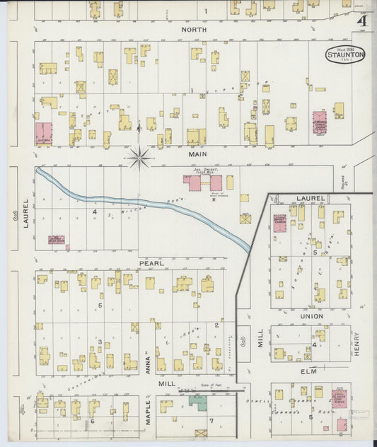 Sanborn Fire Insurance Map from Staunton, Macoupin County, Illinois (1894), Sheet #0004 - Historic Sanborn Fire Insurance Map Print, vintage old map wall art, antique decor, genealogy gift, Illinois Illinois map
