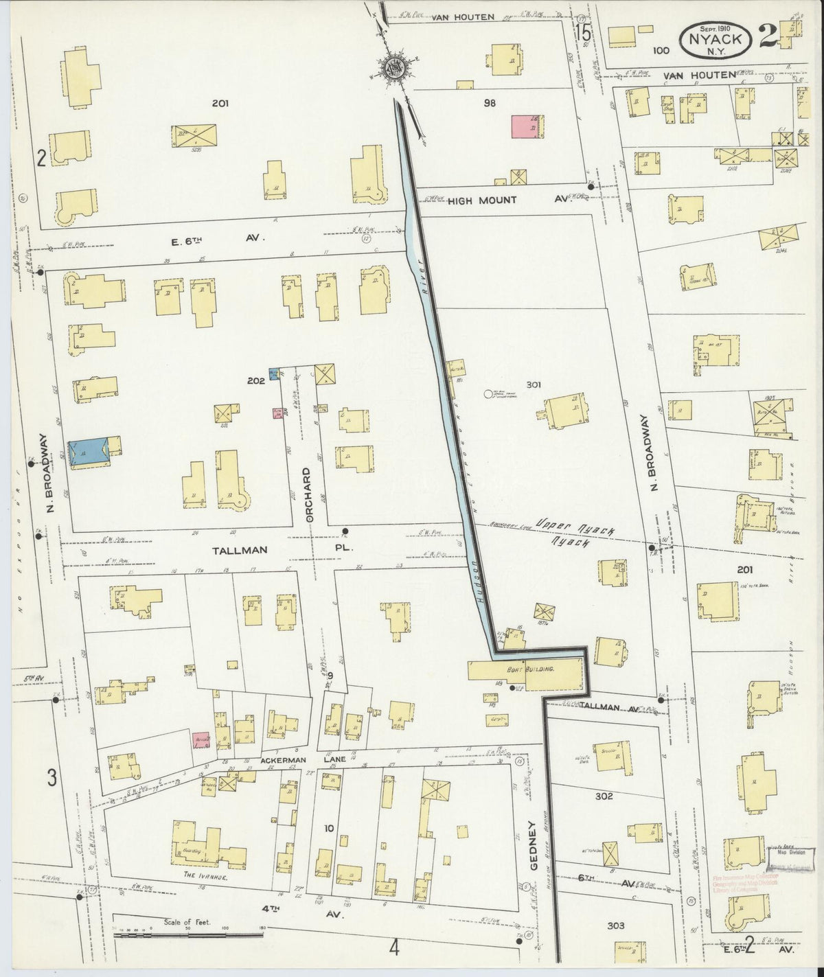 Sanborn Fire Insurance Map from Nyack, Rockland County, New York (1910), Sheet #0002 - Complete Map Set gallery image, historic Sanborn map, vintage wall art, New York New York
