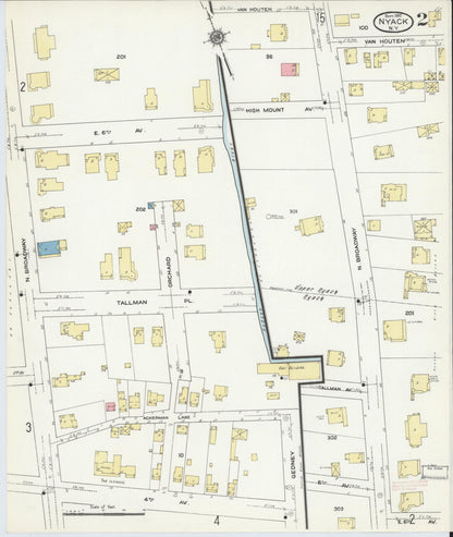 Sanborn Fire Insurance Map from Nyack, Rockland County, New York (1910), Sheet #0002 - Complete Map Set gallery image, historic Sanborn map, vintage wall art, New York New York