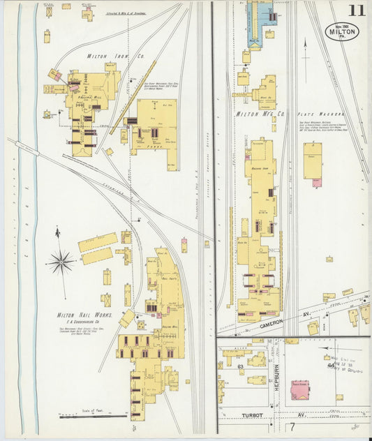 Sanborn Fire Insurance Map from Milton, Northumberland County, Pennsylvania (1901), Sheet #0011 - Historic Sanborn Fire Insurance Map Print, vintage old map wall art, antique decor, genealogy gift, Pennsylvania Pennsylvania map