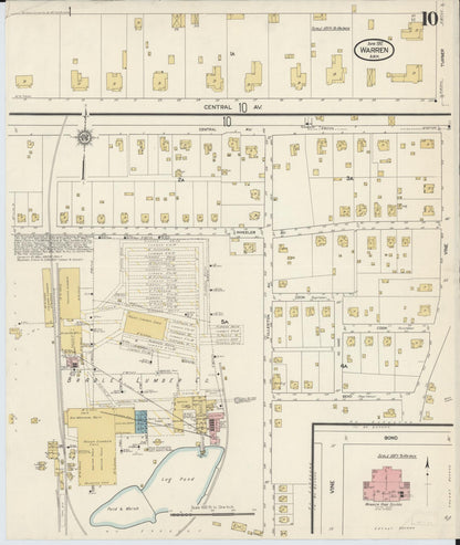 Sanborn Fire Insurance Map from Warren, Bradley County, Arkansas (1912), Sheet #0010 - Complete Map Set gallery image, historic Sanborn map, vintage wall art, Arkansas Arkansas