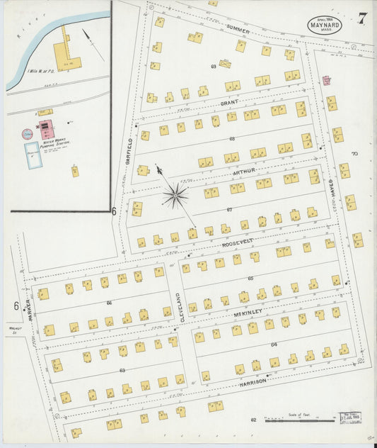 Sanborn Fire Insurance Map from Maynard, Middlesex County, Massachusetts (1904), Sheet #0007 - Historic Sanborn Fire Insurance Map Print, vintage old map wall art, antique decor, genealogy gift, Massachusetts Massachusetts map