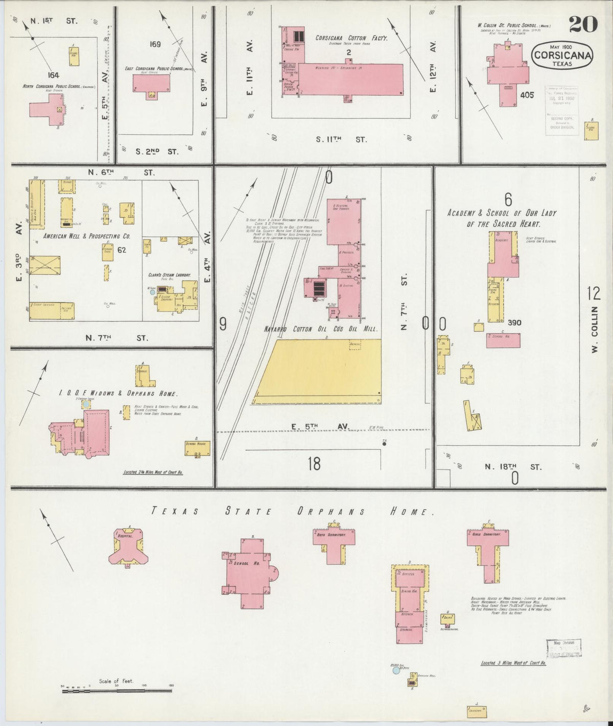 Sanborn Fire Insurance Map from Corsicana, Navarro County, Texas (1900), Sheet #0020 - Historic Sanborn Fire Insurance Map Print, vintage old map wall art, antique decor, genealogy gift, Texas Texas map