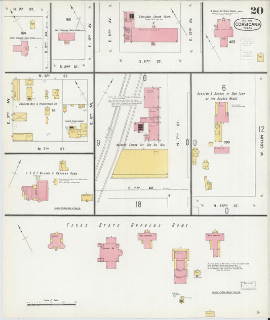 Sanborn Fire Insurance Map from Corsicana, Navarro County, Texas (1900), Sheet #0020 - Historic Sanborn Fire Insurance Map Print, vintage old map wall art, antique decor, genealogy gift, Texas Texas map