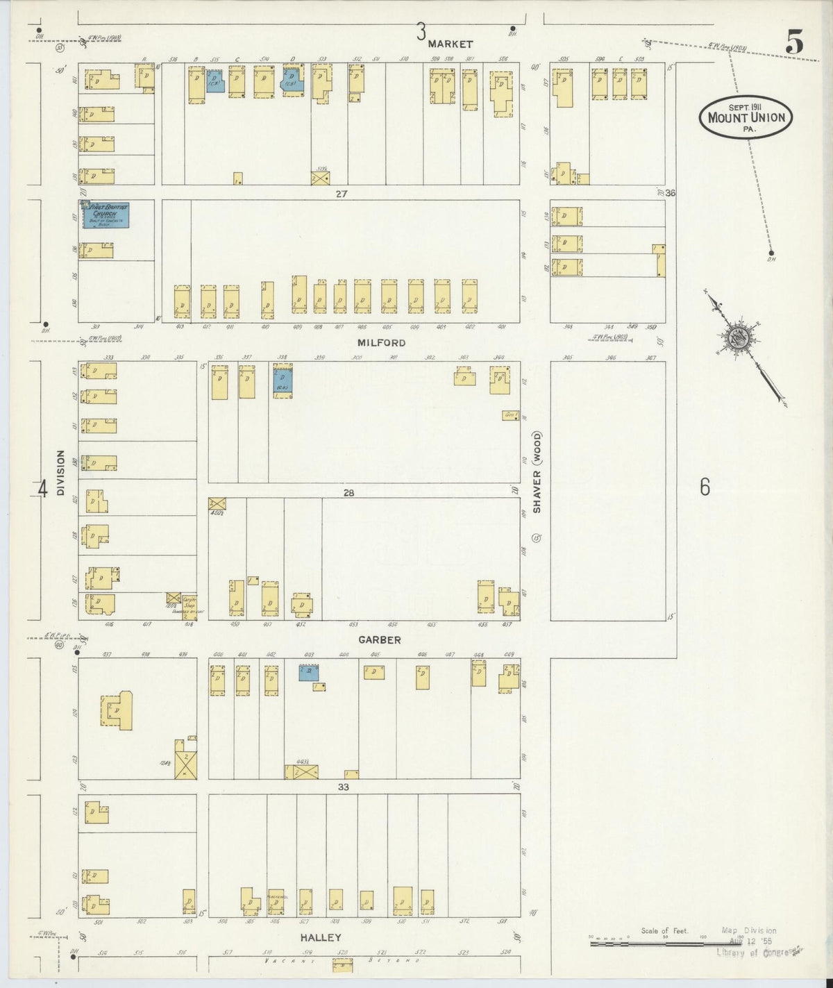 Sanborn Fire Insurance Map from Mount Union, Huntingdon County, Pennsylvania (1911), Sheet #0005 - Complete Map Set gallery image, historic Sanborn map, vintage wall art, Pennsylvania Pennsylvania