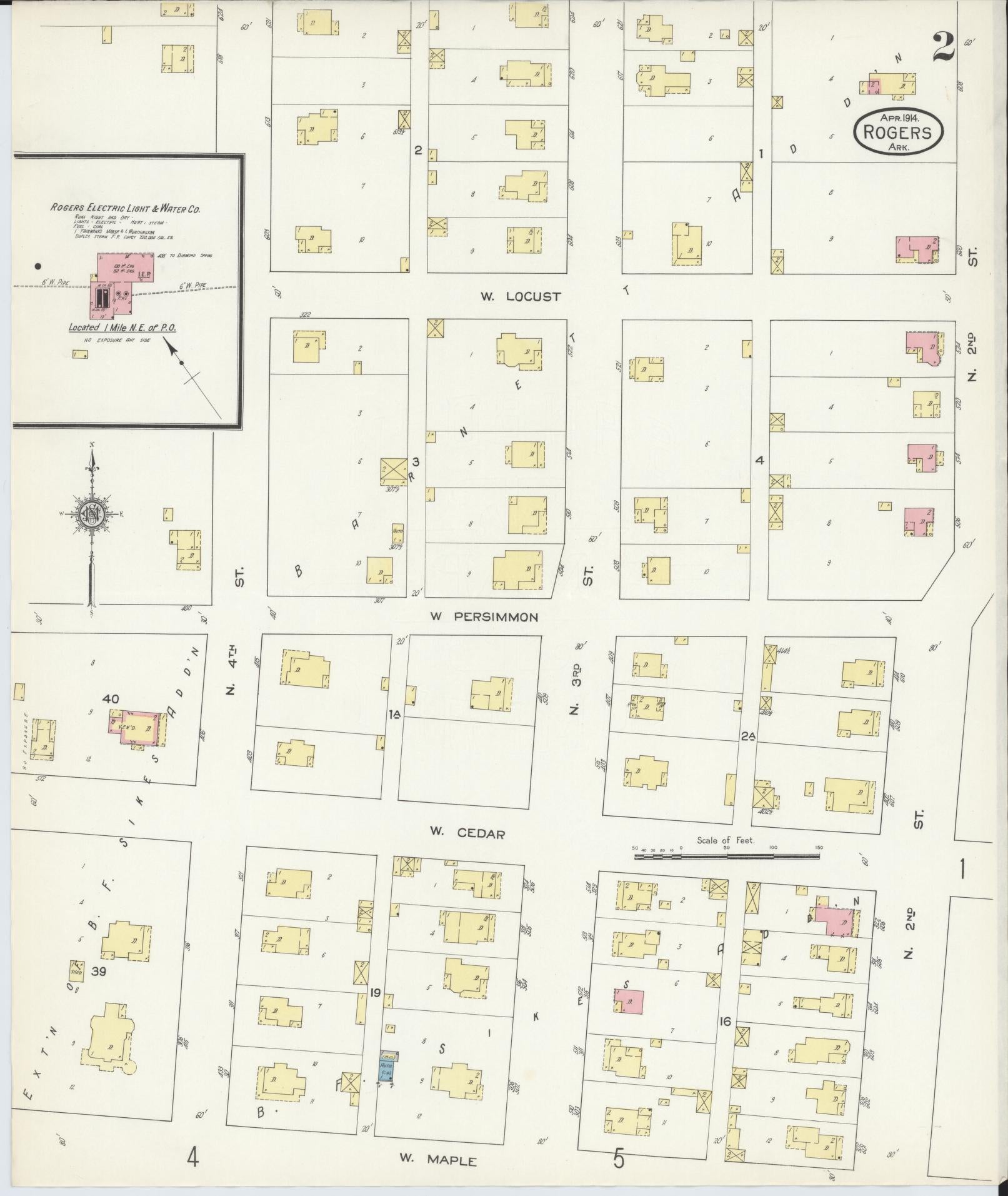Sanborn Fire Insurance Map from Rogers, Benton County, Arkansas (1914), Sheet #0002 - Historic Sanborn Fire Insurance Map Print, vintage old map wall art, antique decor, genealogy gift, Arkansas Arkansas map