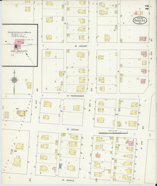 Sanborn Fire Insurance Map from Rogers, Benton County, Arkansas (1914), Sheet #0002 - Historic Sanborn Fire Insurance Map Print, vintage old map wall art, antique decor, genealogy gift, Arkansas Arkansas map