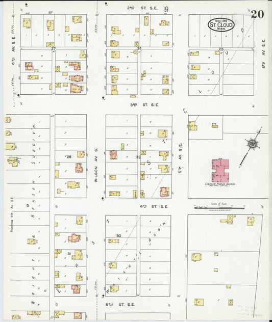 Sanborn Fire Insurance Map from Saint Cloud, Stearns, Benton, and Sherburne Counties, Minnesota (1919), Sheet #0020 - Historic Sanborn Fire Insurance Map Print, vintage old map wall art, antique decor, genealogy gift, Minnesota Minnesota map