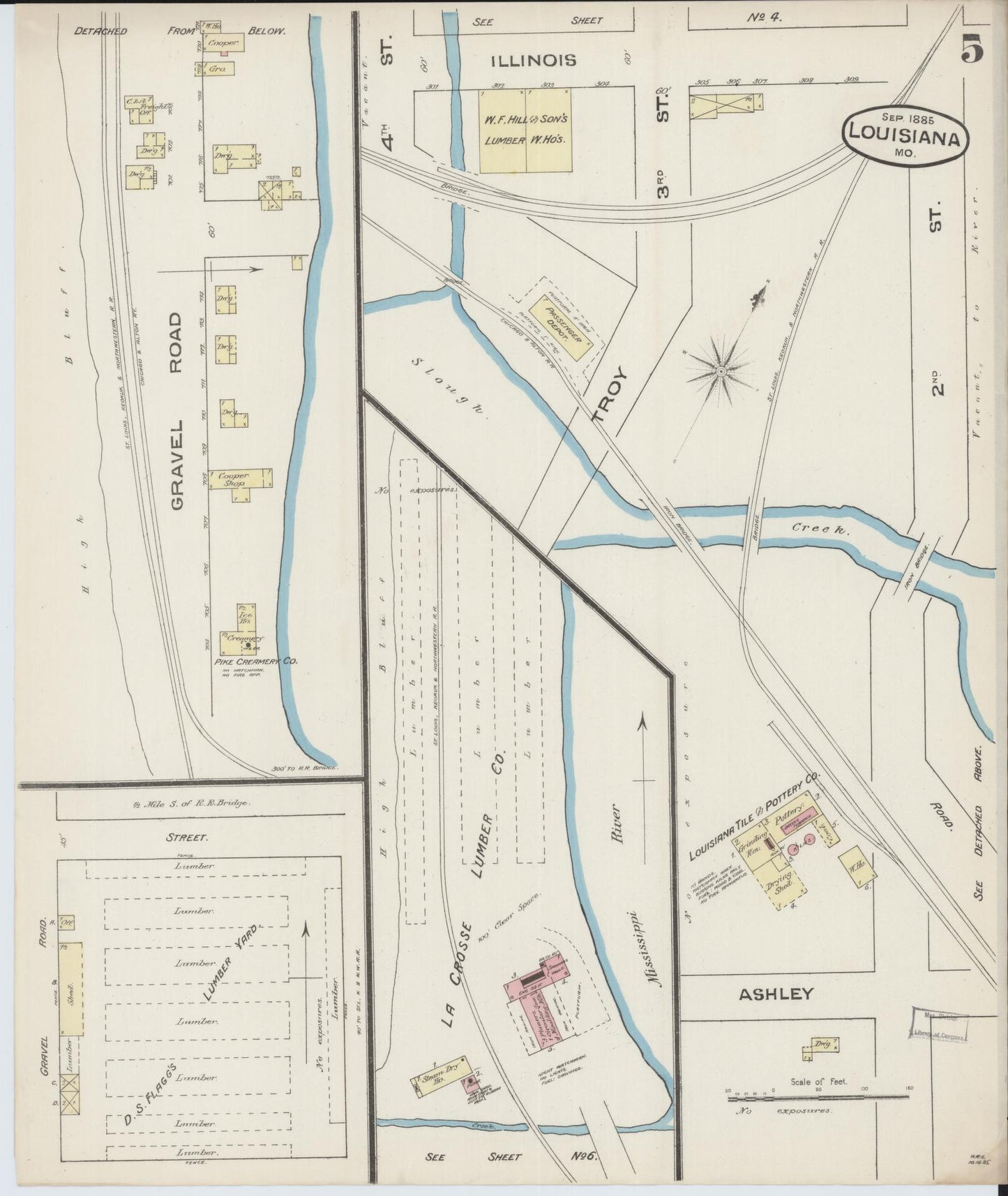 Sanborn Fire Insurance Map from Louisiana, Pike County, Missouri (1885), Sheet #0005 - Complete Map Set gallery image, historic Sanborn map, vintage wall art, Missouri Missouri