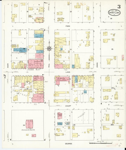Sanborn Fire Insurance Map from Spirit Lake, Dickinson County, Iowa (1913), Sheet #0003 - Historic Sanborn Fire Insurance Map Print, vintage old map wall art