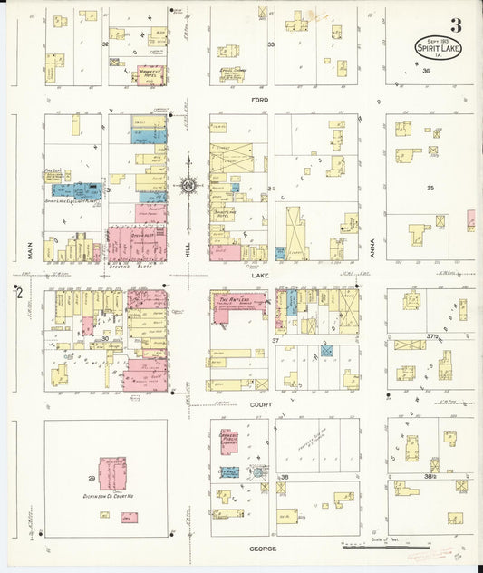 Sanborn Fire Insurance Map from Spirit Lake, Dickinson County, Iowa (1913), Sheet #0003 - Historic Sanborn Fire Insurance Map Print, vintage old map wall art