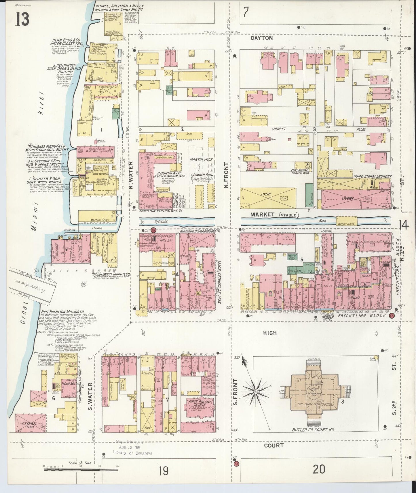 Sanborn Fire Insurance Map from Hamilton, Butler County, Ohio (1899), Sheet #0013 - Historic Sanborn Fire Insurance Map Print, vintage old map wall art, antique decor, genealogy gift, Ohio Ohio map