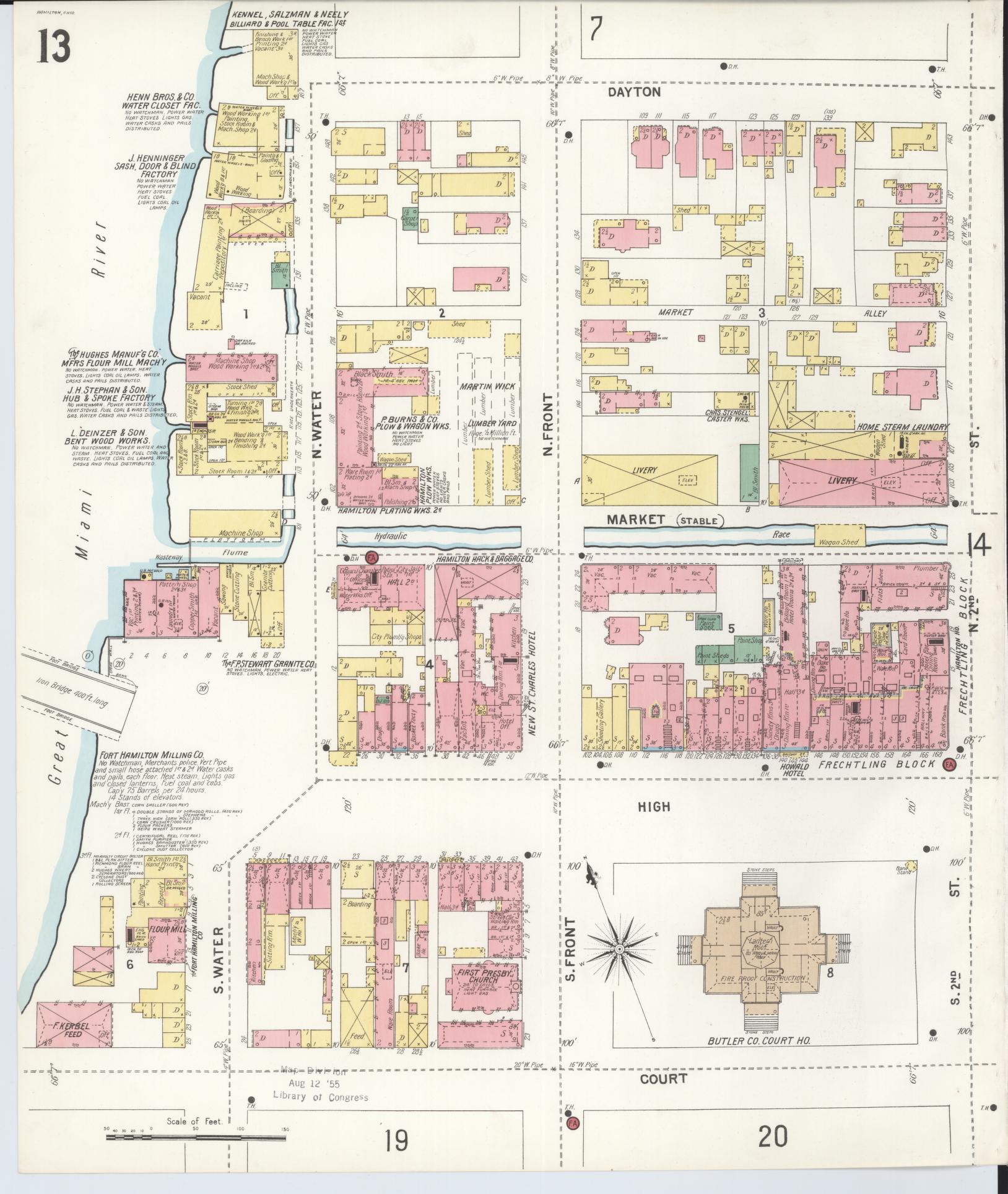 Sanborn Fire Insurance Map from Hamilton, Butler County, Ohio (1899), Sheet #0013 - Historic Sanborn Fire Insurance Map Print, vintage old map wall art, antique decor, genealogy gift, Ohio Ohio map